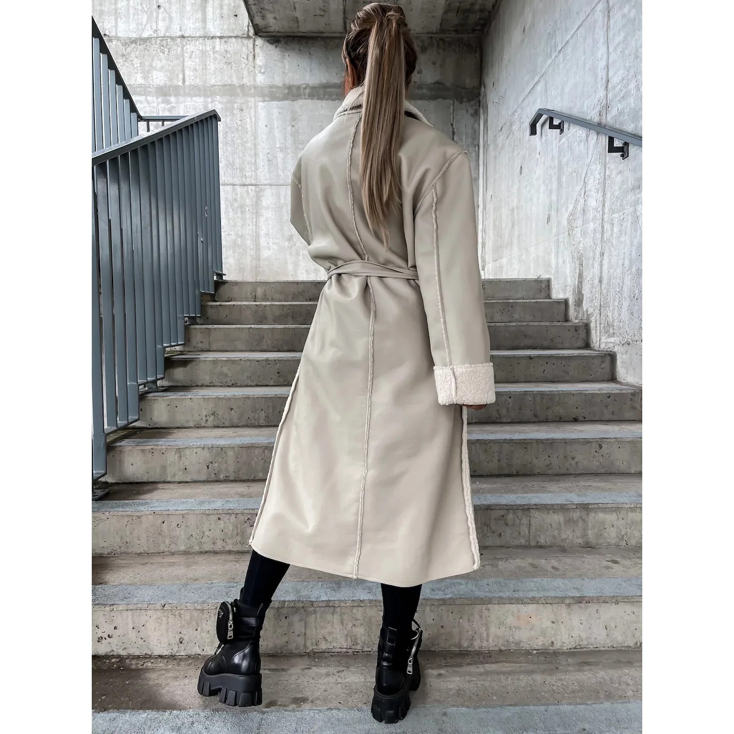 Autumn And Winter New Casual Leather Thickened Pockets Long Windbreaker With Belt Loose Fashion Coat For Women