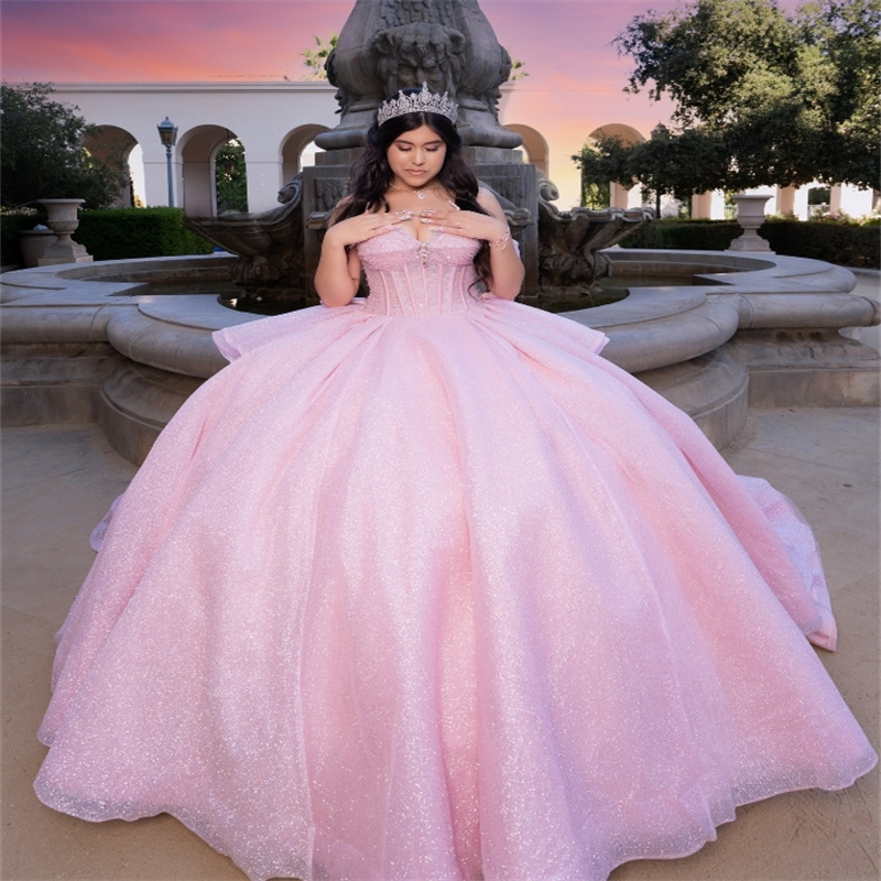 Amazing Blue Quinceanera Dresses Plus Size Off Shoulders Beaded Vestidos 15 Anos Quinceanera Shine Pageant Birthday Party Gowns Elegant Vestio De Fies