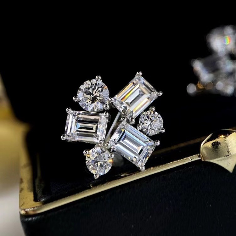 Rulalei Handmade High Quality Stud Earrings Luxury Jewelry 925 Sterling Silver Lab White Moissanite Diamond Elegant Party Geometry Women Wedding Earri