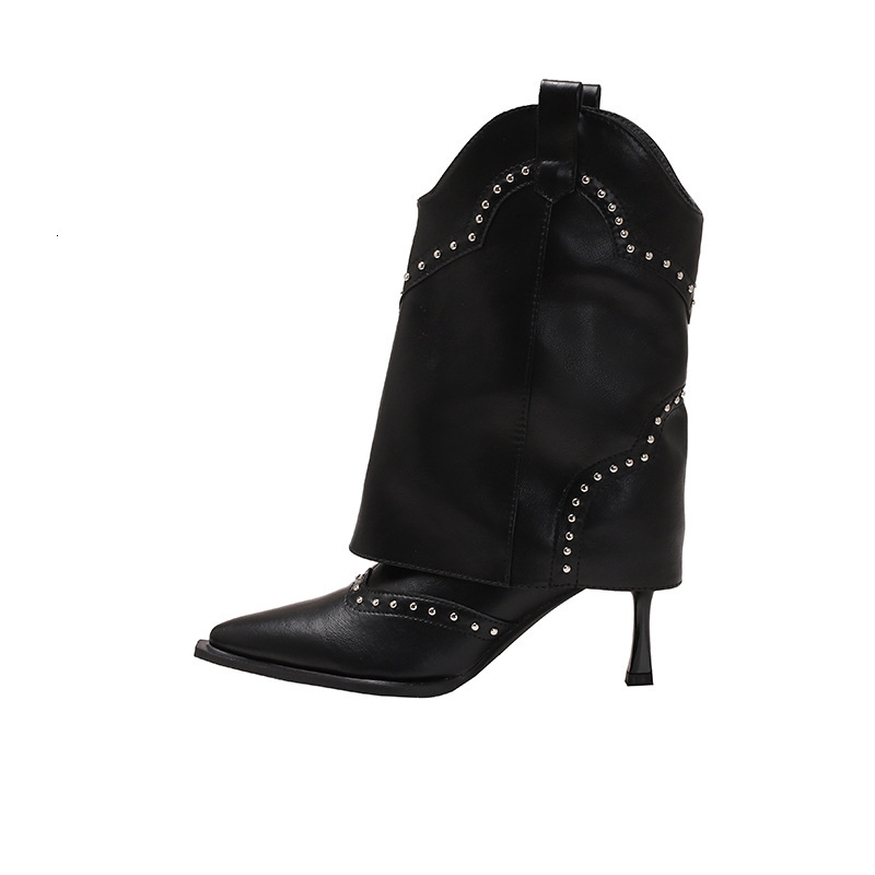 2024 Early Autumn New Fashion Pants Riveted High Women's Thin Heels Pointed Western Cowboy Boots