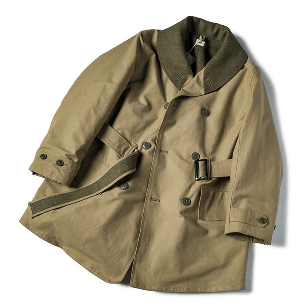 Retro Woolen Khaki Jacket: Chic Lapel Mid-Length Coat For Men (241129)