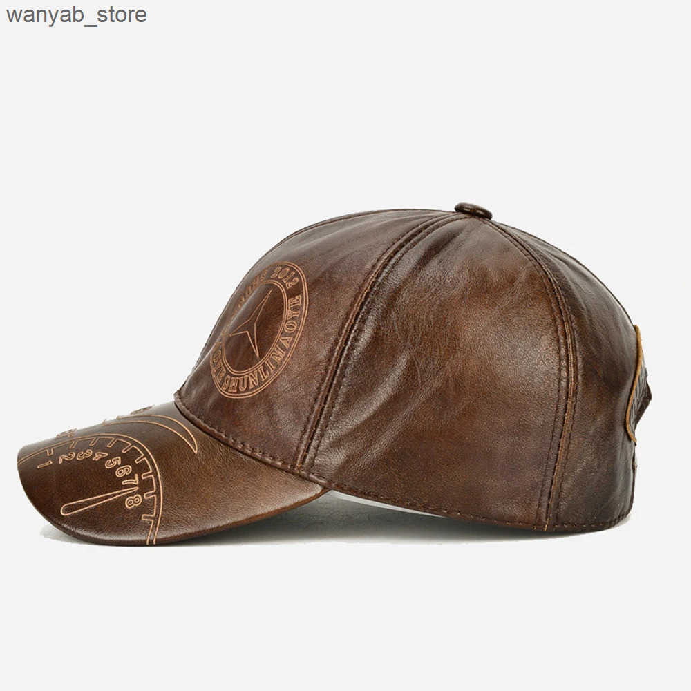 Ball Caps New 2024 Mens High Quality Genuine Leather Baseball Hat Mens Casual Cowboy Belt Warm 56-60cm Adjustable Sprot Flying Hat L240910 L0910