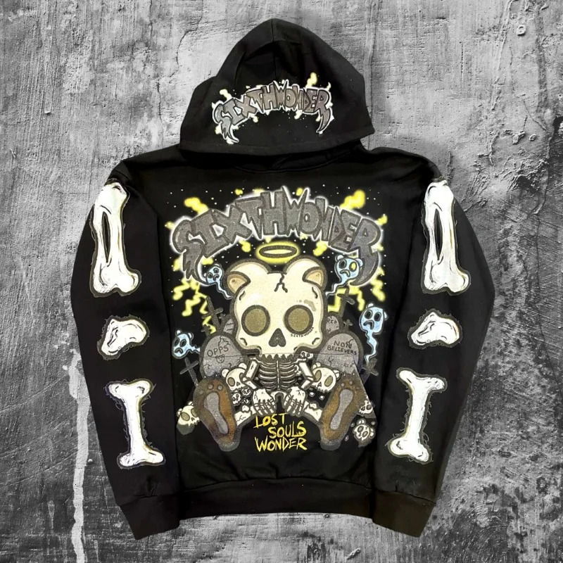 Gothic Skull Letters Geometric Print Pullover Graphic Hoodies for Women High Street HipHop winter clothes Couple Y2K Sweatshirt 241126