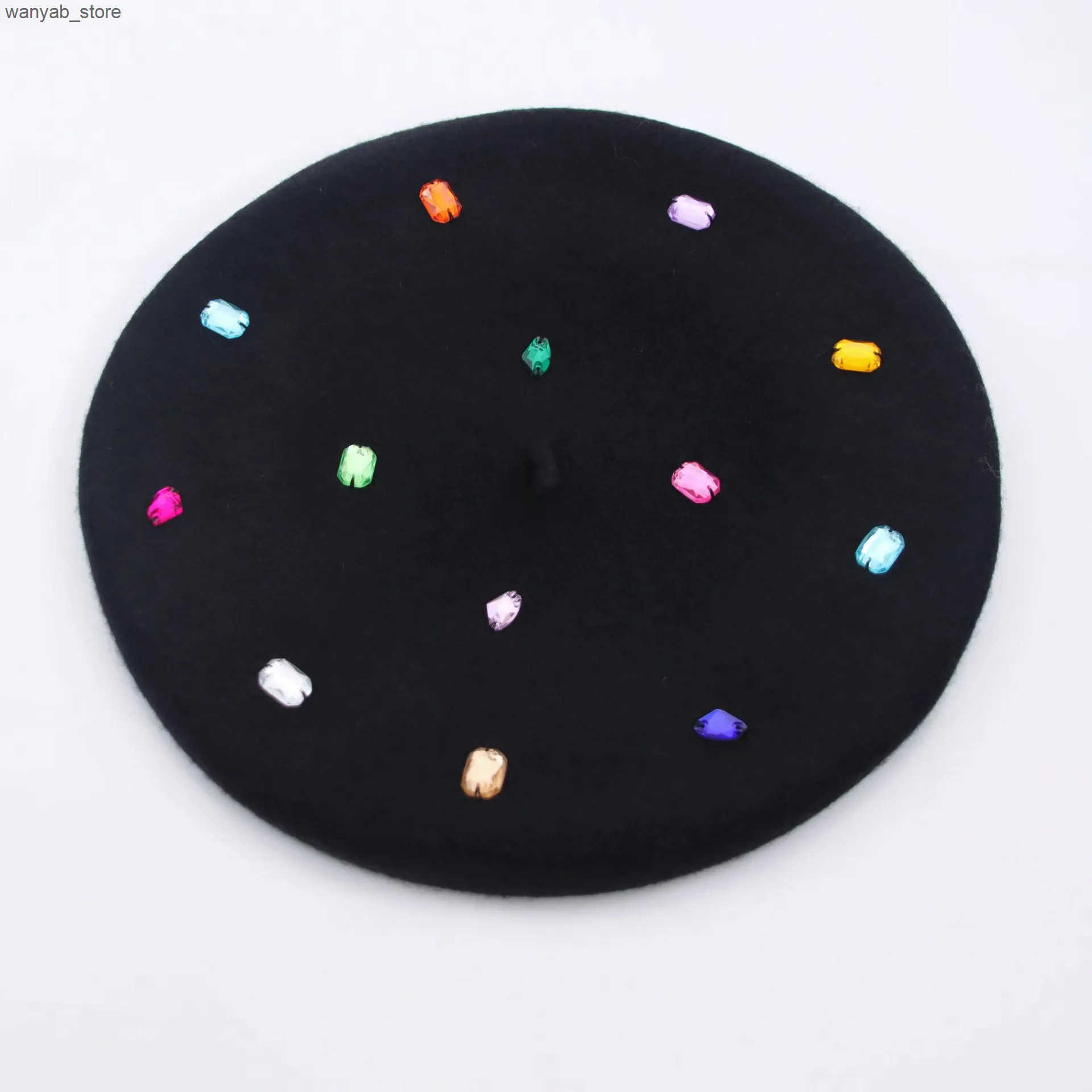 Berets COKK Winter Hat Womens Wool Beret Paint Hat Rhinestone Bead Beret Womens Black Wholesale New L240910 L0910