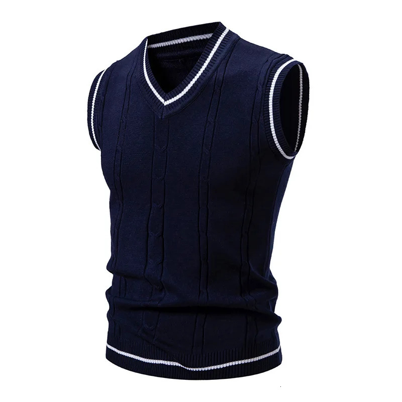 Autumn Winter Mens Knit Vests VNeck Sleeveless Slim Fit Knitted Pullovers Men Fashion Patchwork Smart Casual Sweater Vest Man 241129