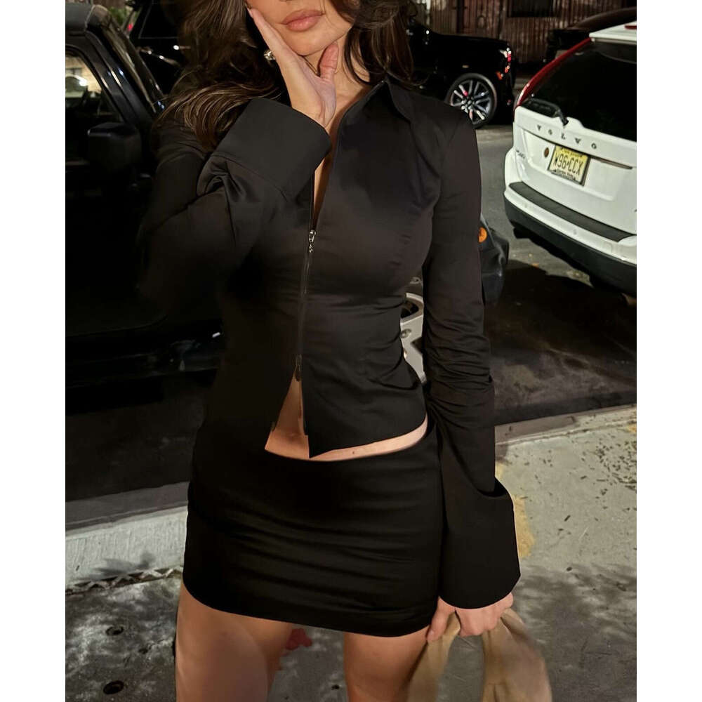 Kylie The Same Pop Two-Way Zipper Short Shirt Drop007 Standing Collar Slim-Fit Top