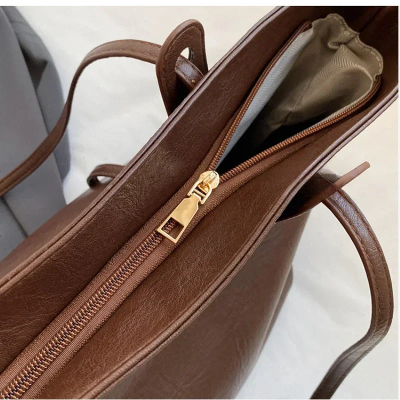 Large Capacity Women's Tote Bag 2024 Winter Trend Leather Shoulder Office Handbag Fashion Lady Commuter Bags