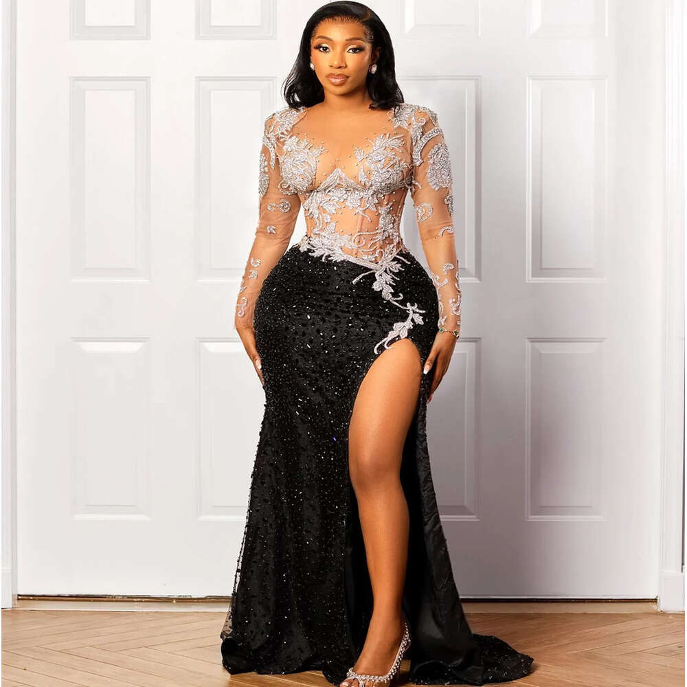 Sequined Beaded Black Mermaid Prom Dress Zj Es
