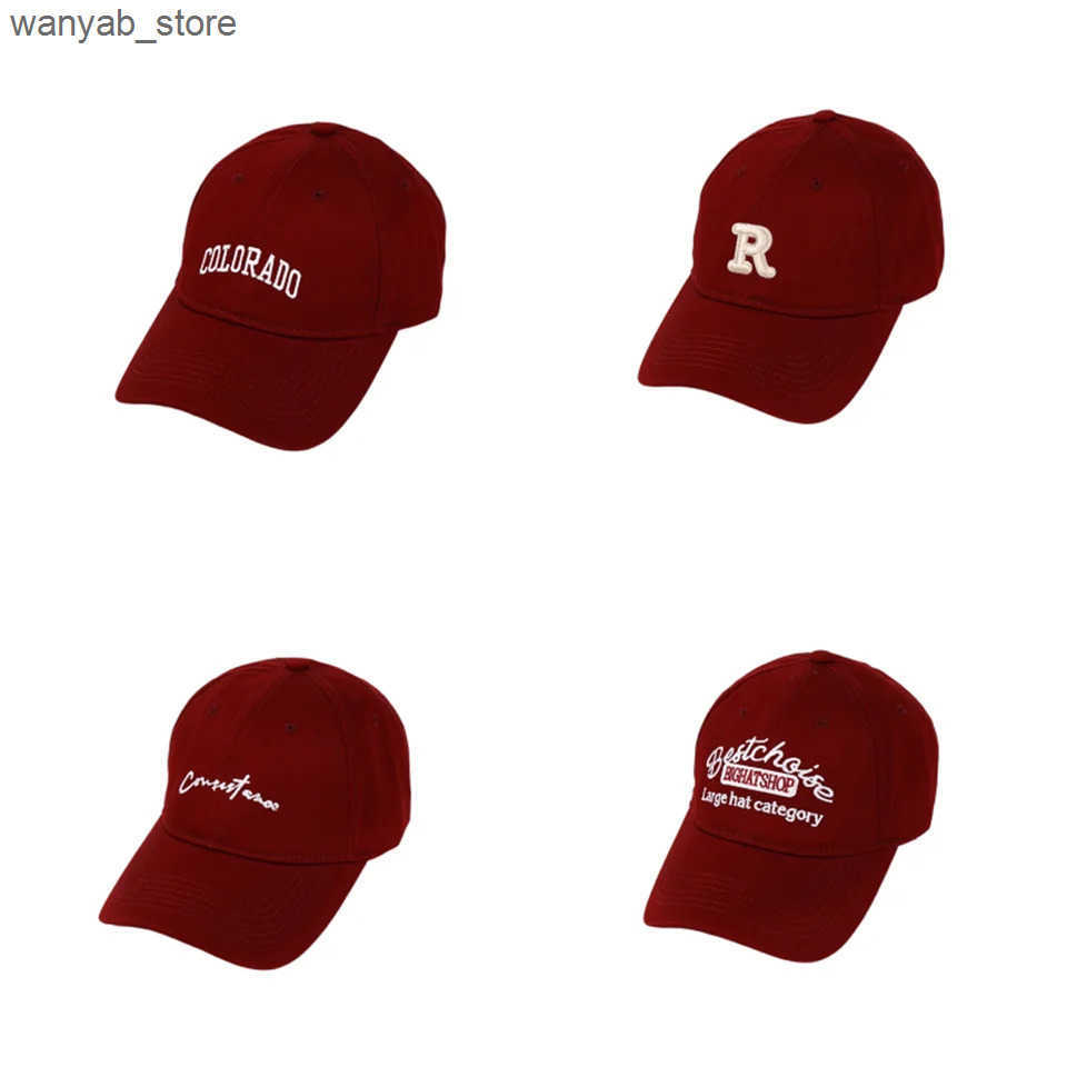 Ball Wine red printed baseball cap in the same color suitable for both men and women protection travel and leisure with cap L240910 L0910