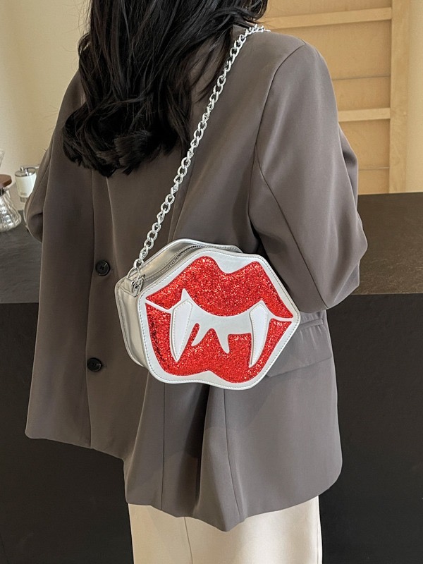 2025 new Halloween new women's funny red lip dark goth chain shoulder crossbody bag zhanyishengli