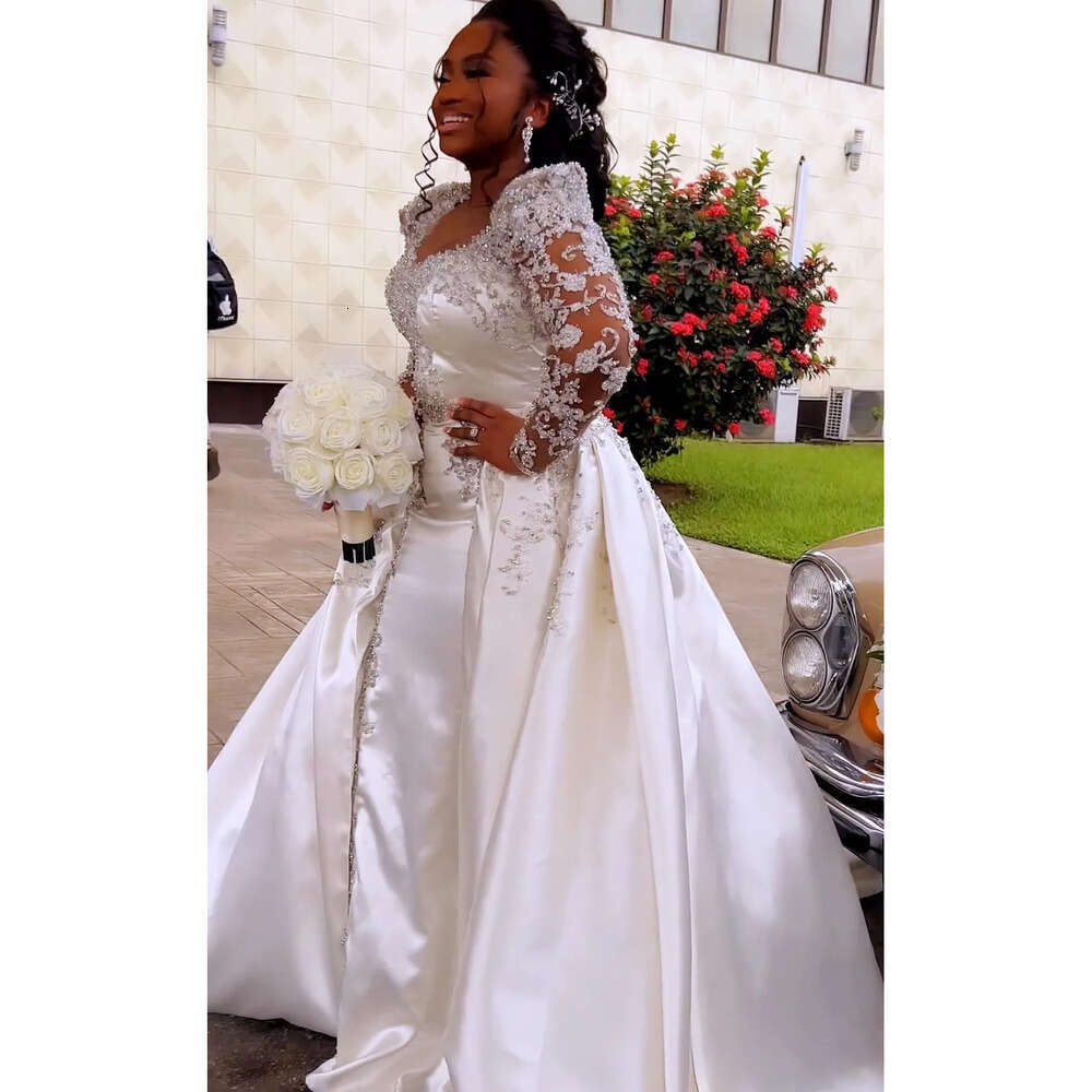 Mermaid Ivory Arabic Ebi Aso Wedding Dress Lace Beaded Pearls Vintage Bridal Gowns Dresses Zj Es Es