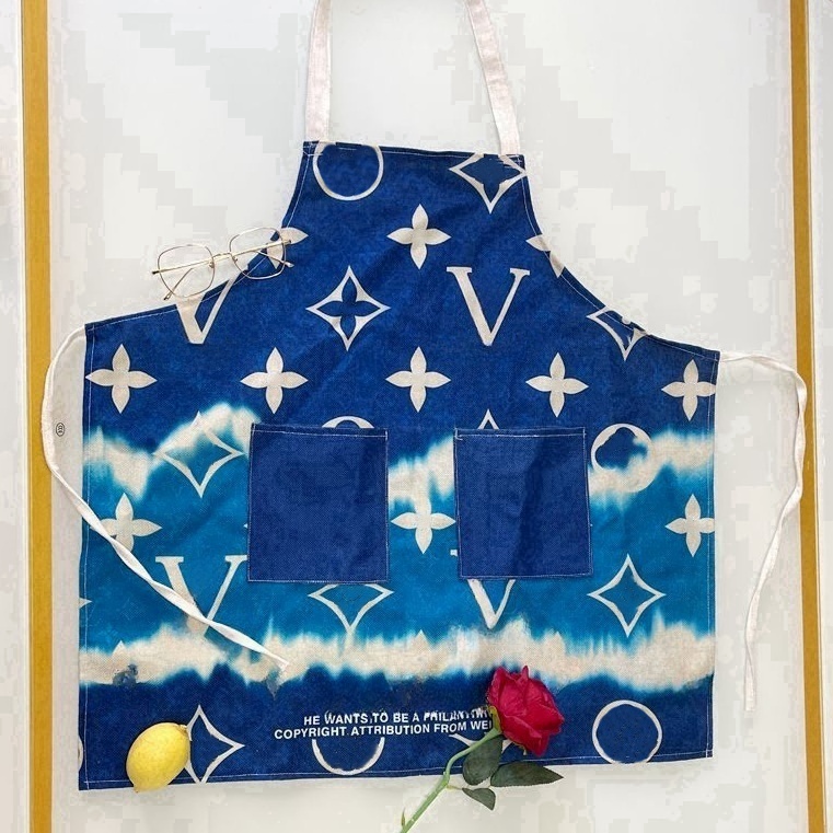 stampup fashion Designer Home kitchen cooking brown Old Flower Apron chef's work clothes barber shop household cleaning letter printing apron sta