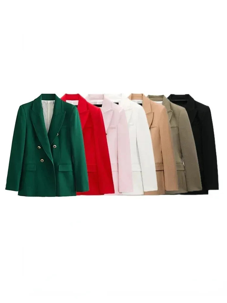 TRA Womens Fashion V-Neck Blazer Long Sleeve Button Slim Jacket Office Elegant Suit Formal Jacket Casual Blazer 241120