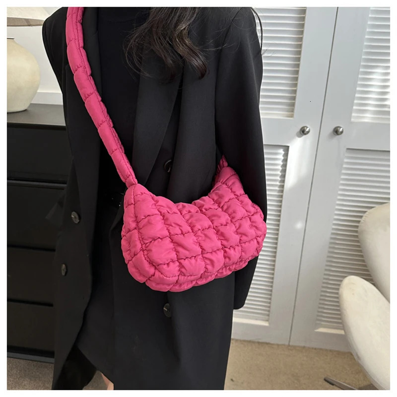 Quilted Pleated Shoulder Bags for Women Padded Bag Nylon Handbags Bucket Purse Cloud Bubbles Hobo Puffer Tote 241128