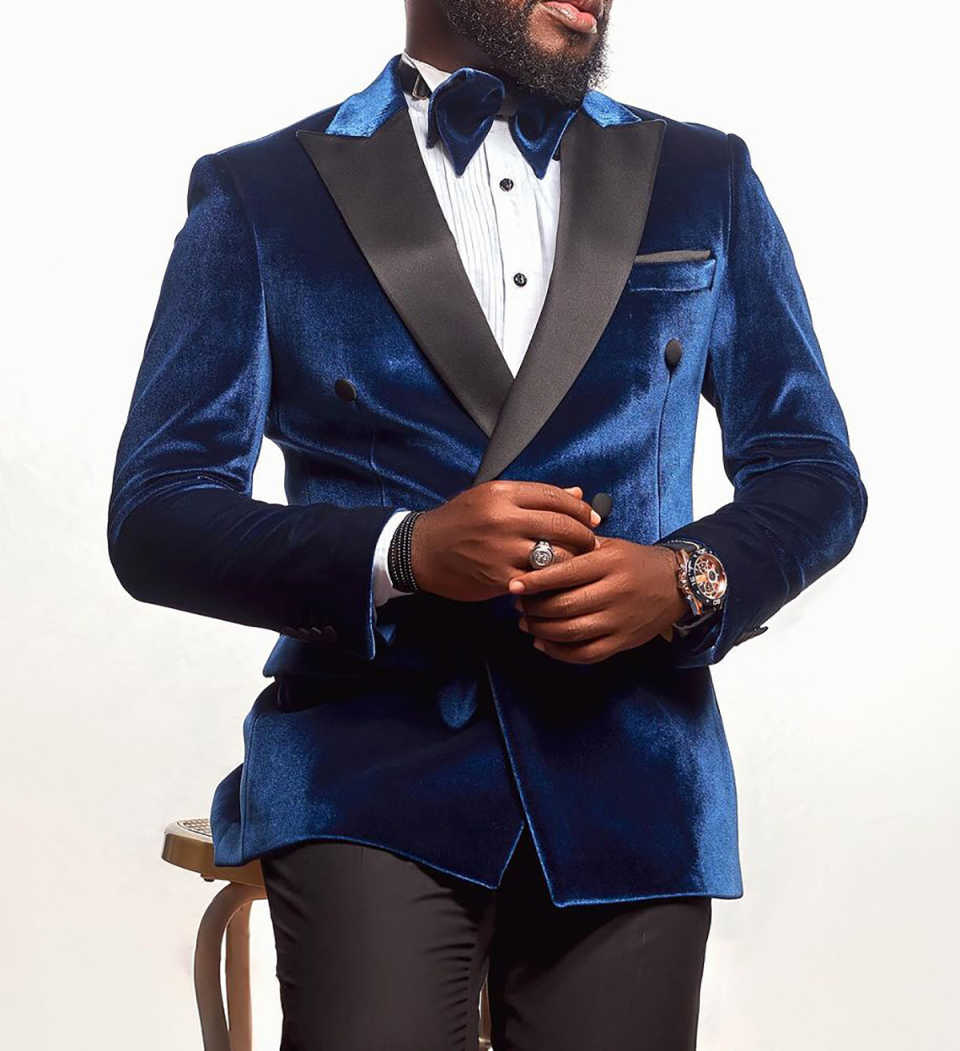 Simple Men Suits Velour Two Piece Sets Pants Jacket Peaked Lapel Wedding Tuxedos Double Breasted Business Formal Wedding Suit For Groom Custom Made