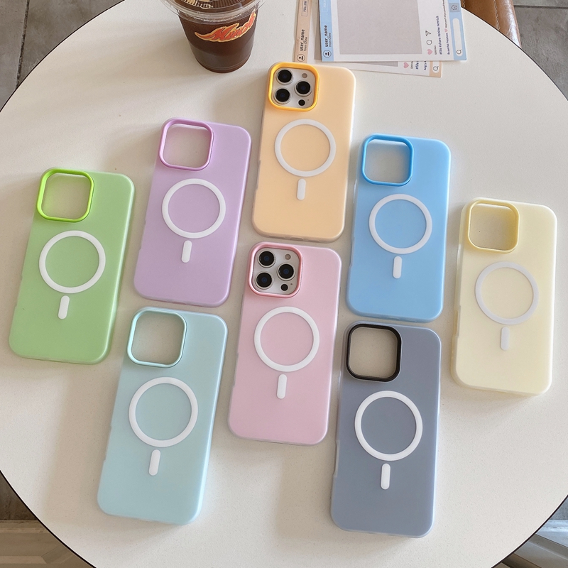 16E Magnet Wireless Charging 2in1 Cases For Iphone 16 Pro Max 15 Plus 14 13 12 11 Colorful Jelly Candy Hard PC Soft TPU 2in1 Hybrid Layer Magnetic Fro