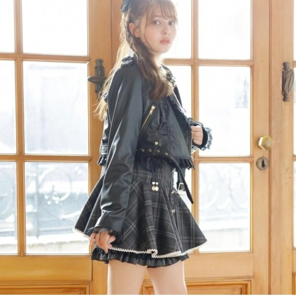 Streetwear Style Spring Autumn Womens Coats Japanese Mine Series Massproduced Leather Jacket Lace Edge Belt Slim Short Coat 241129