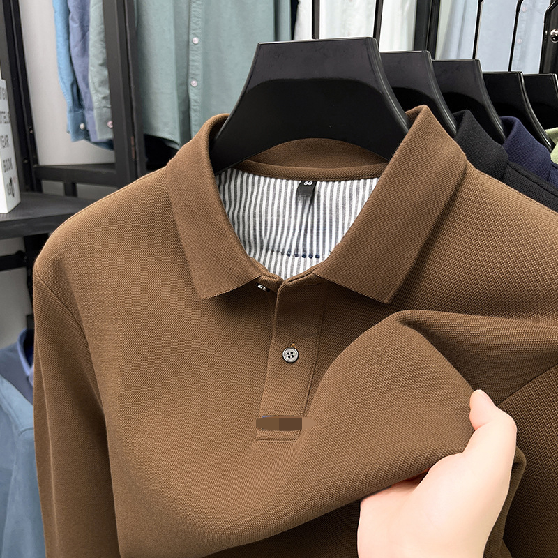 Solid Color Long-sleeved T-shirt Men's Fashion Lapel Collar Spring Autumn New Business Casual Men's Polo Tshirt Male Tees Tops Plus Size XXX