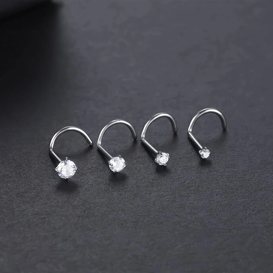 4pcs 4 size Cubic Zirconia Nose Piercing Jewelry Studs 20G Bone L Shaped Shiny Crystal Nostril 241125