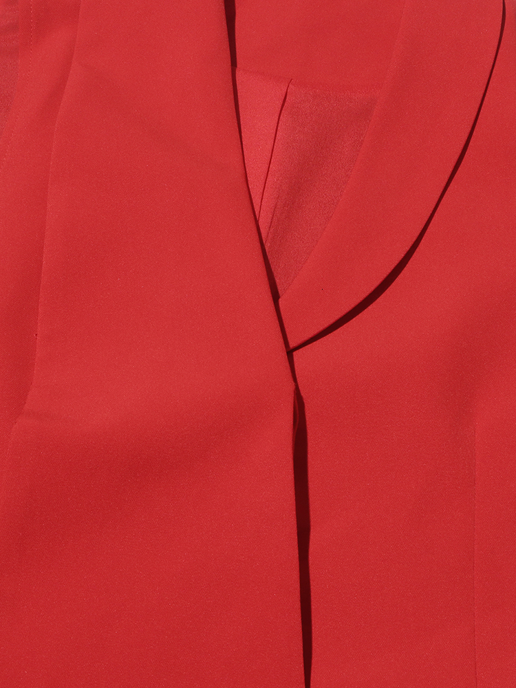 Temperament Minimalist Red Dresses For Women Notched Collar Sleeveless High Waist Tunic Patchwork Belt Dress Female