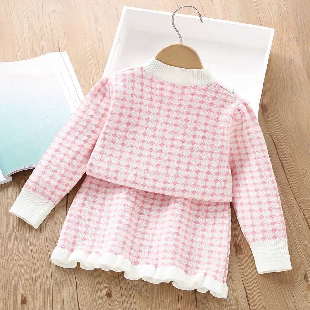 Clothing Sets Autumn girls plain sweater set cute childrens knitted clothing pure cotton casual set for children aged 2-6 Y241129CCRA