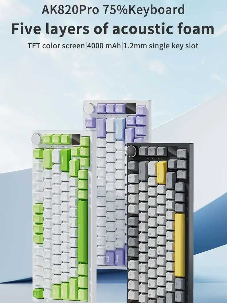 AJAZZ AK820/AK820Pro Mechanical Keyboard TFT Sn Mtifunctional Knob Gaming Keyboard Wired/2.4GHz/BT Connect PC Keyboard Y241126