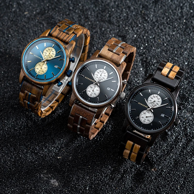 BOBO BIRD Wood Watch Men Business Quartz Watches Engraved Wooden Chronograph Wristwatch with Date Display Custom reloj madera 241122