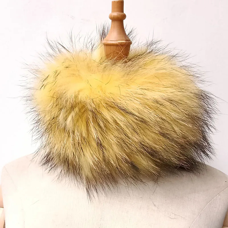 Real Raccoon fur Scarf Women Knitted Winter Warm Natural Fur Scarves Elastic Ladies Neck Warmer Russia Headbands 241122