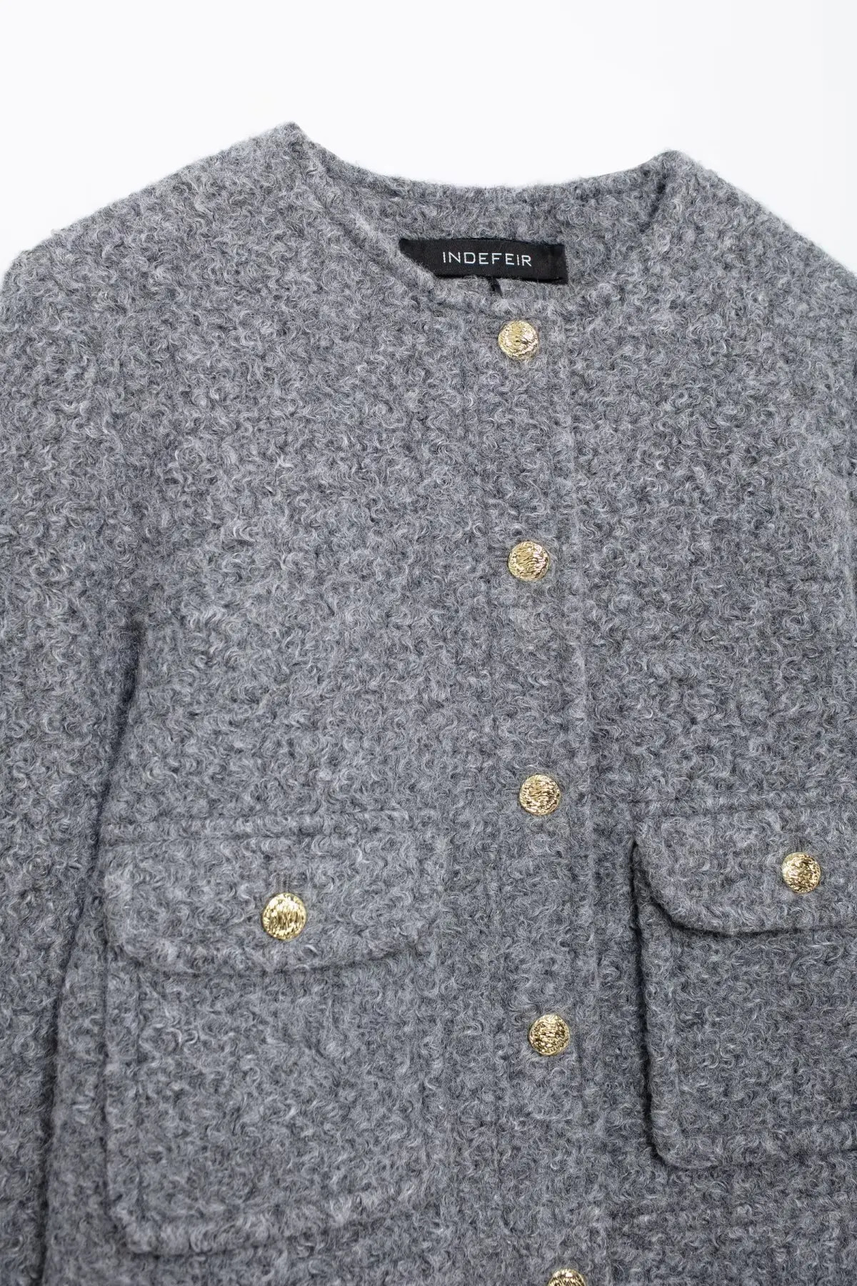 Womens Pearl Leather Round Neck Long Sleeved Short Jacket 241129