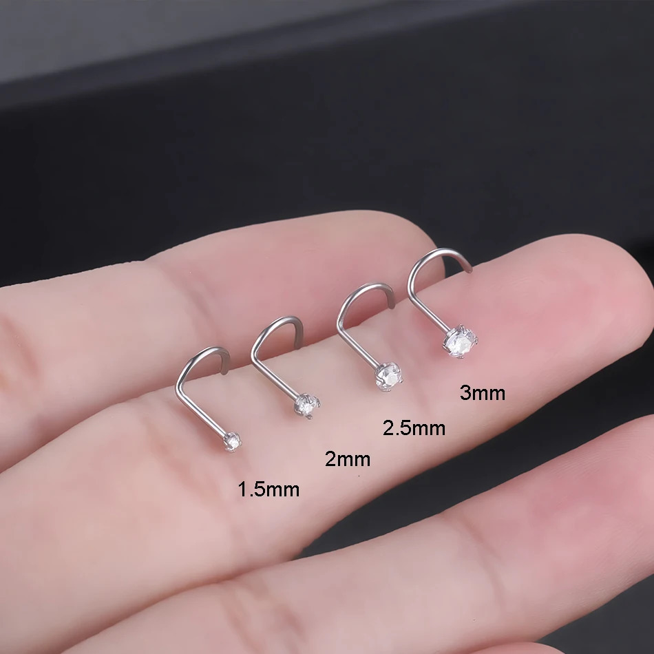 Implant Nose Stud Ring Set Round CZ Crystal Piercings 15225M Screw Nostril Piercing Earring Jewelry 20G 241125