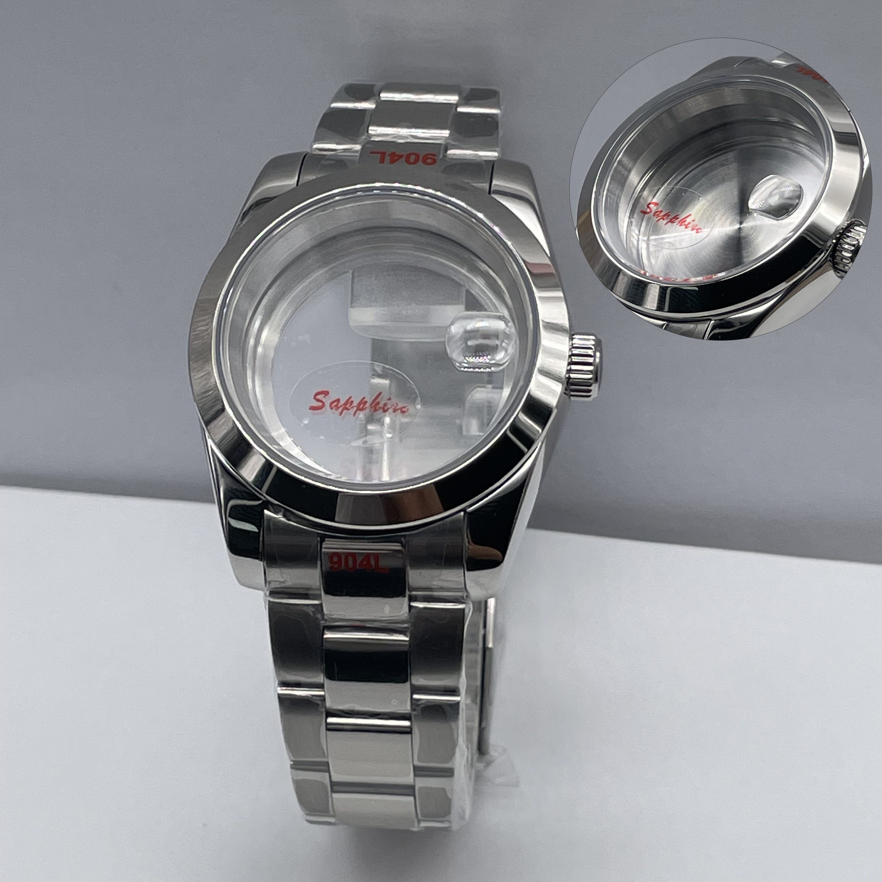 40mm no date window case with date window Men Watch case Fit 28.5mm-29.3mm dial Solid 316L stainless steel Sapphire Glass NH35 NH36 NH34 NH38 NH39 NH7