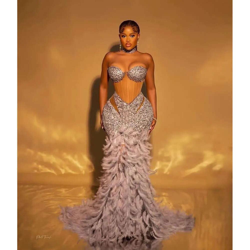 Aso Sier August Mermaid Ebi Prom Dress Feather Sexy Evening Formal Party Second Reception Birthday Engagement Gowns Dresses Robe De Soiree Zj Es 66603