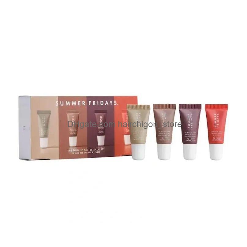Lip Gloss Summer Fridays Set 4Pcs Lipgloss 5G Mini Makeup Gift Box Moisturize Smooth Oil Jelly Lipsticks Beige Vanilla Brown Sugar 4 Dh9T1