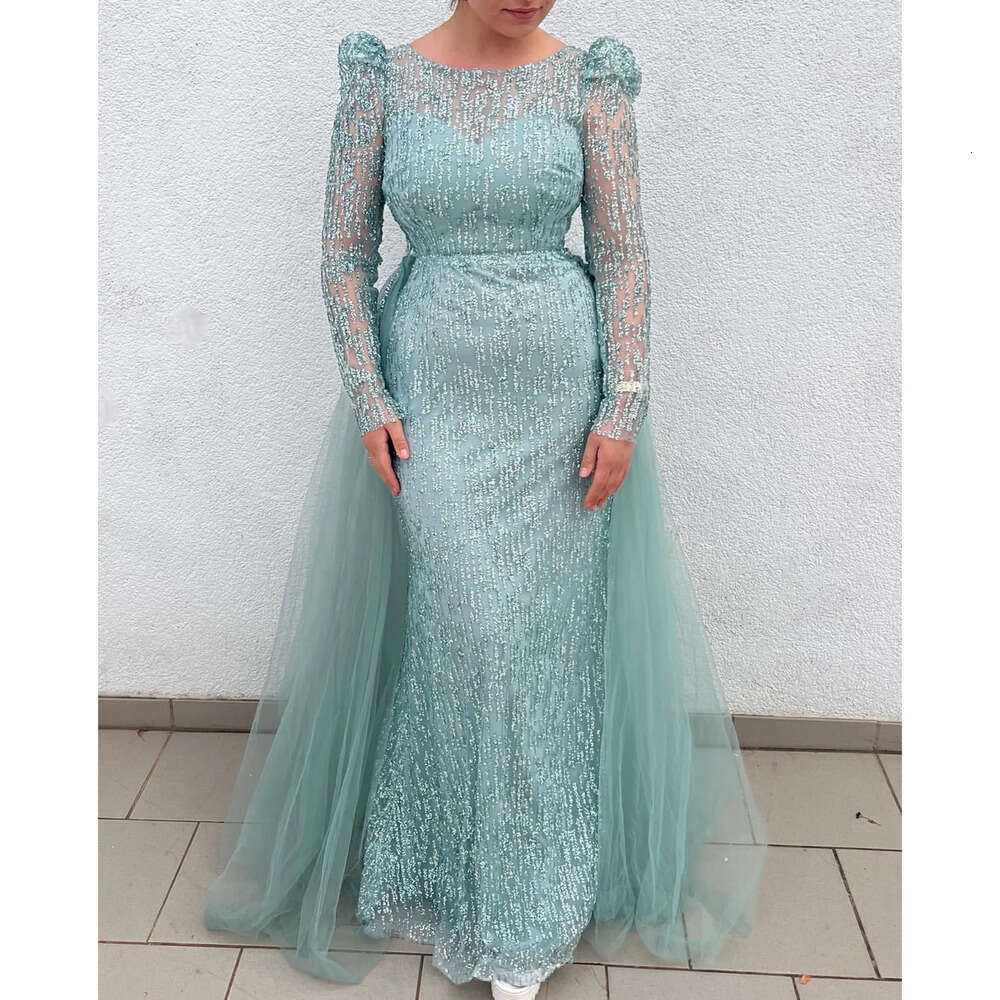 Mint Ebi Arabic Aso Mermaid The Bride Dresses Sequined Lace Evening Prom Formal Party Birthday Celebrity Mother Of Groom Gowns Dress Zj 6660306