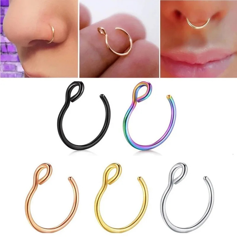 235Pcs 316L Stainless Steel Nose Ring for Women Men C Shape Clip On Lip Cartilage Tragus Helix Ear Piercing Jewelry 241125