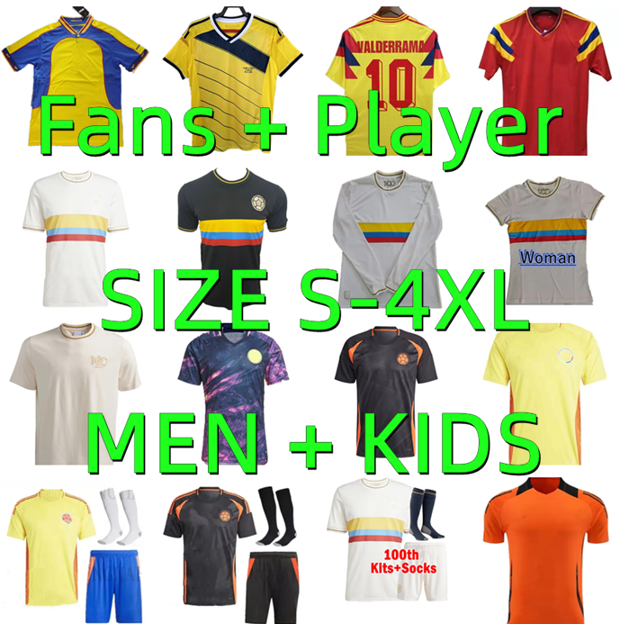 1990 2001 2024 Colombia VALDERRAMA Retro Soccer Jerseys 2024 2025 Player version men kids 2024 JAMES Richard Rios LUIS DIAZ Football Shirt Classic Uniforms 23 24 25