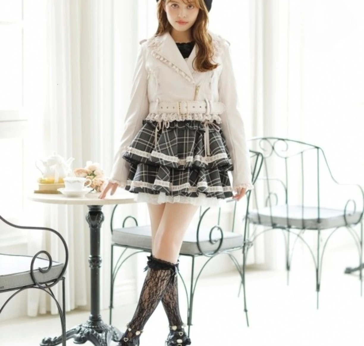 Streetwear Style Spring Autumn Womens Coats Japanese Mine Series Massproduced Leather Jacket Lace Edge Belt Slim Short Coat 241129