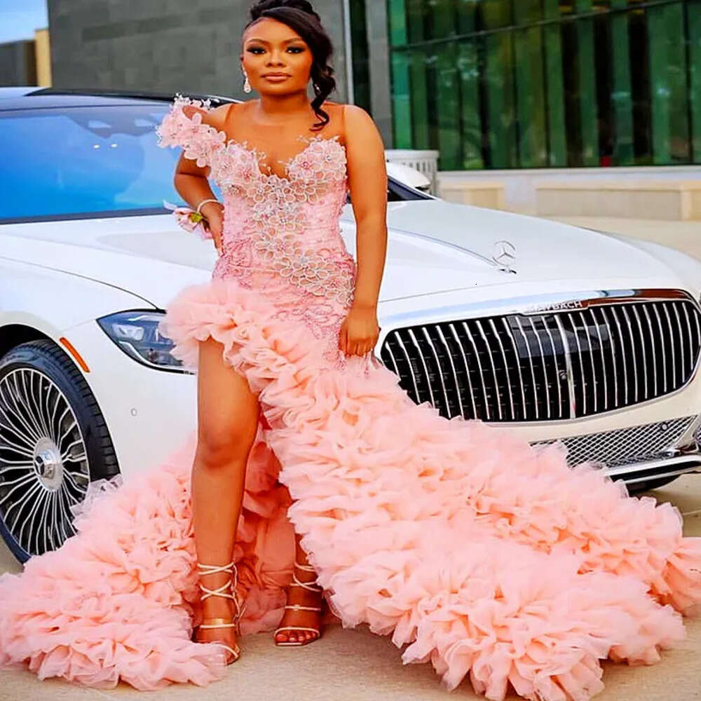 Pink Ebi Mermaid Aso Prom Dress Beaded Lace Flowers Evening Formal Party Second Reception Th Birthday Engagement Gowns Dresses Robe De Soiree Zj Es