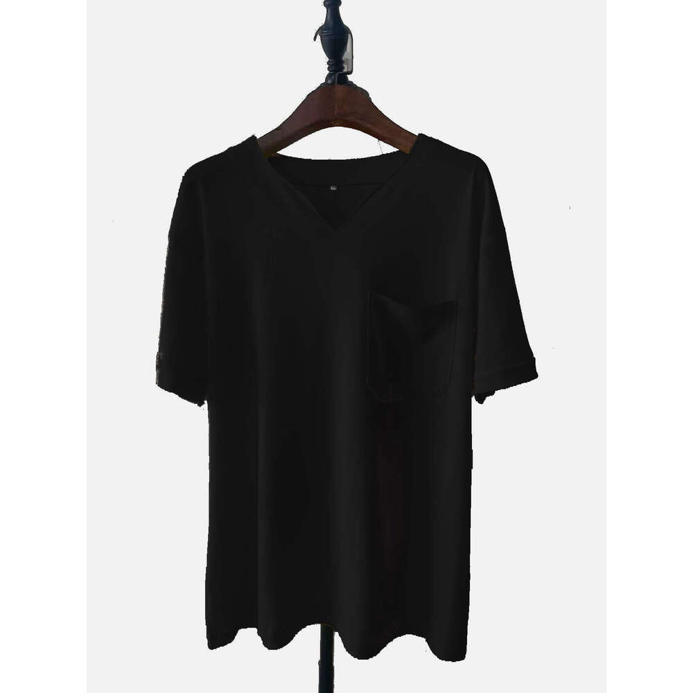 Muscle Men's Fiess Plus Size Sports T-Shirt With Elastic Cotton Pockets, Short Sleeves, Summer V-Neck Top, Trendy Clothing, Fashionable And Casua