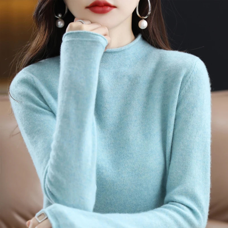 Half high neck cashmere sweater for women autumn and winter brushed wool high-quality sweater for women knitted warm jumper 241128