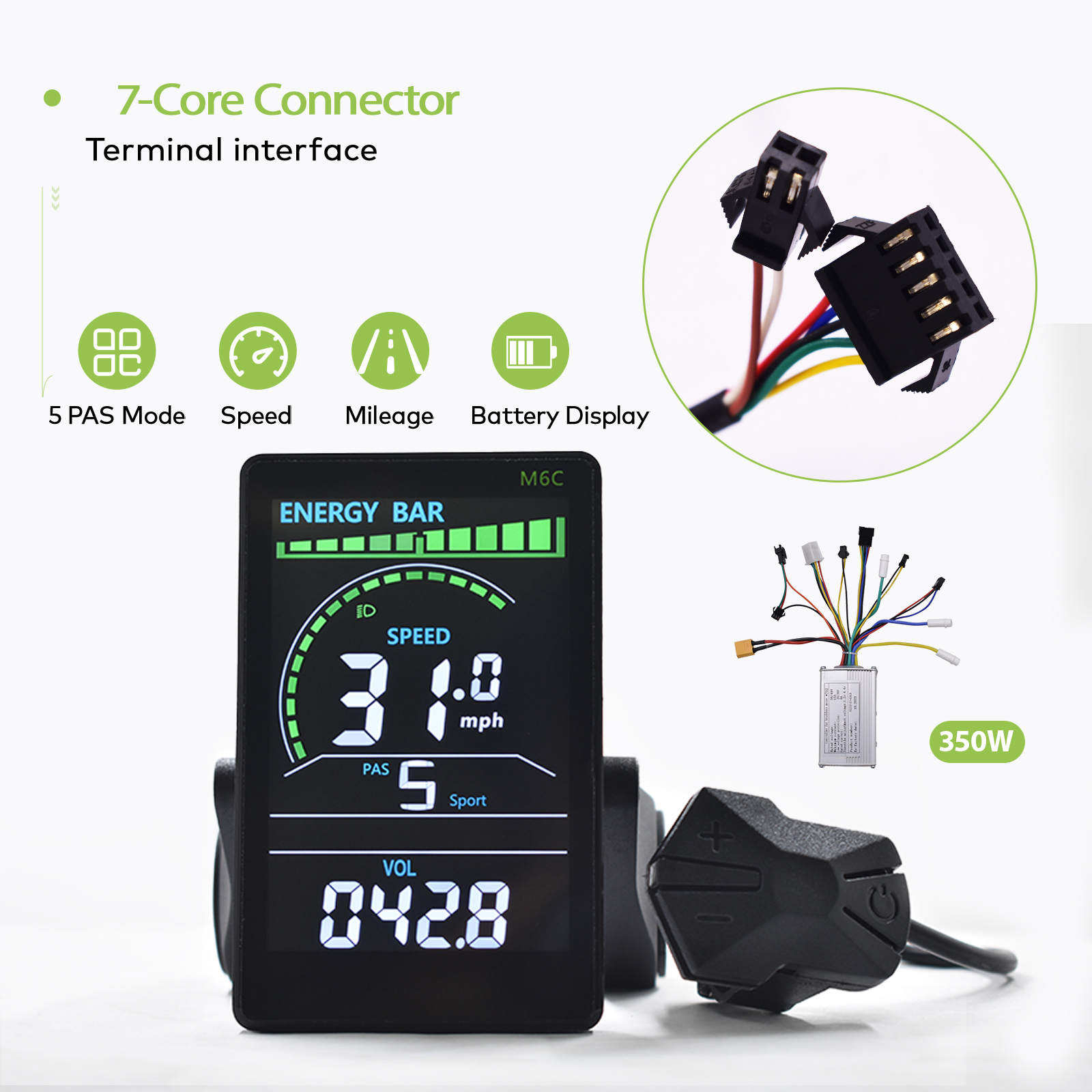 350wElectric Bike Scooter Brushless Controller 24V/36V/48V Electric Bike Colorful LCD Display Meter Electric Bike Kit Part