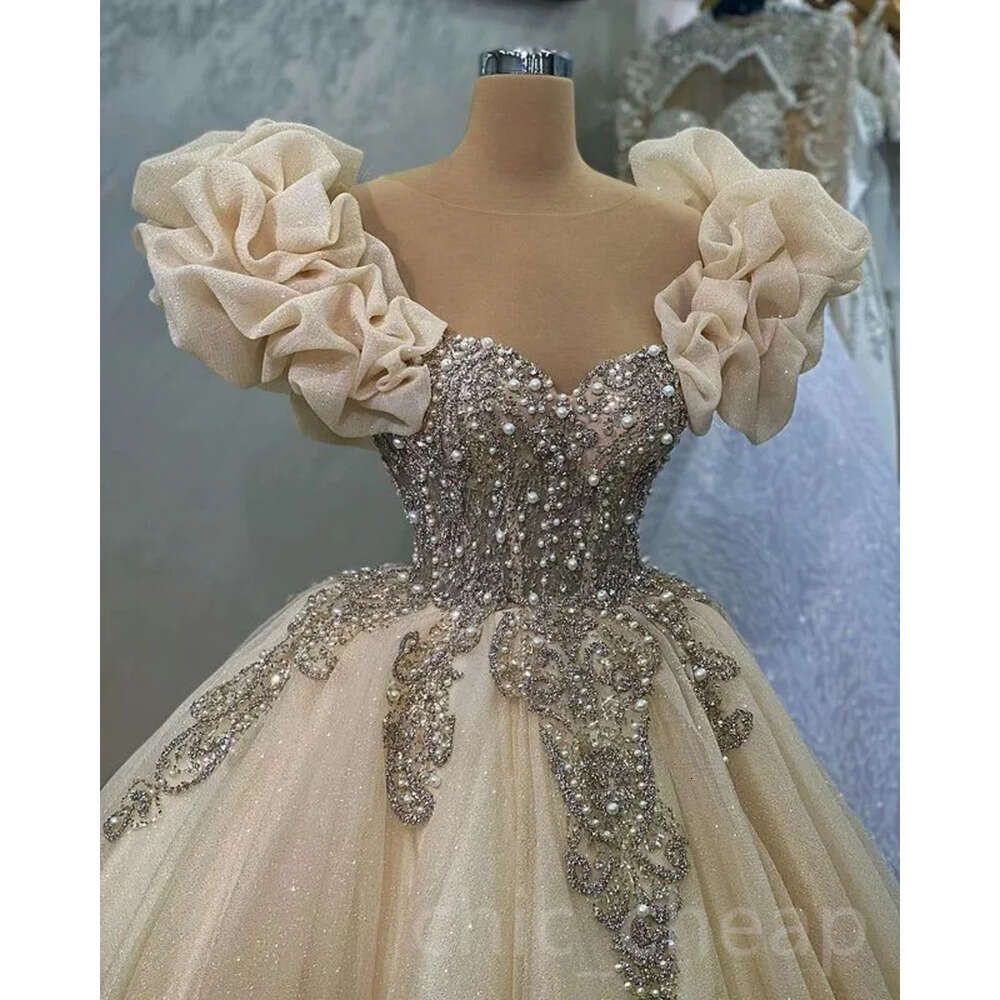 Ebi Pearls Beaded Aso April Quinceanera Dresses Sequined Lace Sheer Neck Ball Gown Crystals Prom Evening Party Pageant Birthday Gowns Dress Zj S 66603