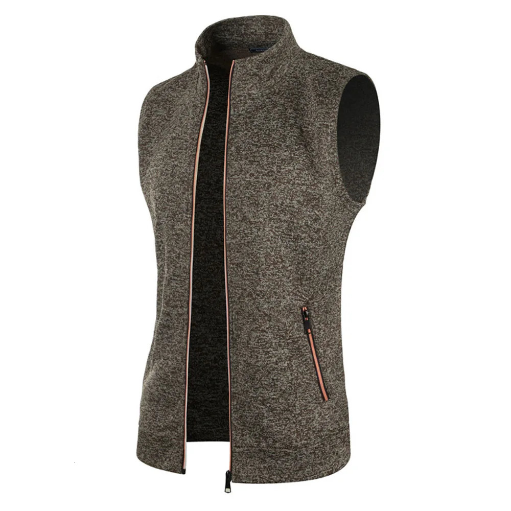 Autumn Winter Stand Collar Sleeveless Pocket Thin Knitted Slim Cardigan Waistcoats Men Vests BSDZW122 241129