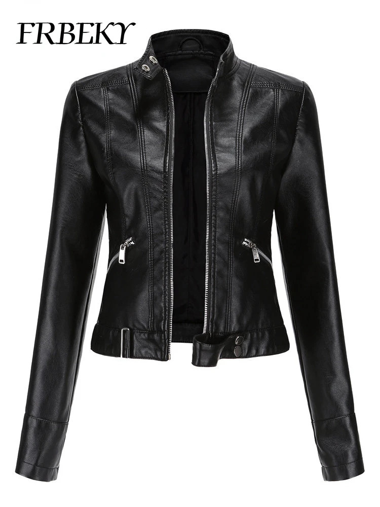Women Jacket Autumn Leather Short Standing Collar Zipper Thin Section of Womens Coat Motorcycle 241129