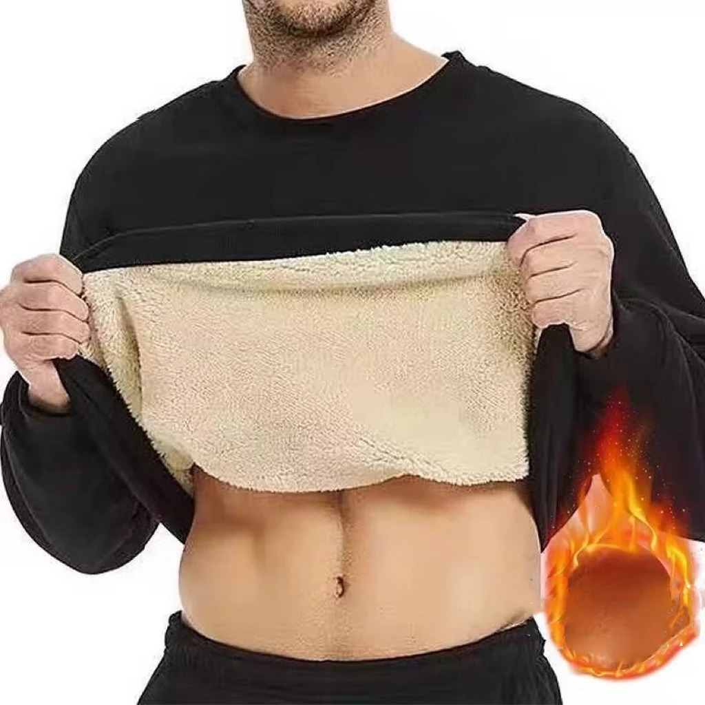 1 piece of mens thick velvet warm casual mens winter long sleeved underwear mens round neck fashionable T-shirt M-5XL 241122