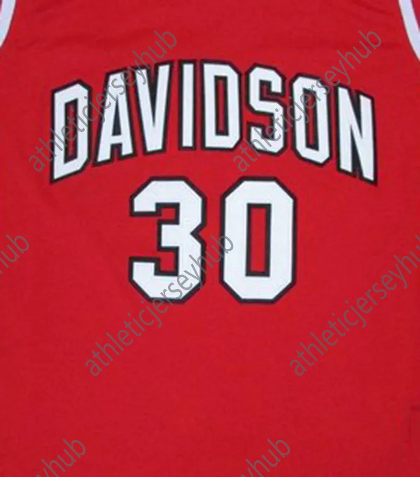 Polyester Davidson Number 30 Red Vintage Basketball Jersey, Sleeveless Loose-Fit Athletic Tank with Embroidered Letters and Numbers for Adults