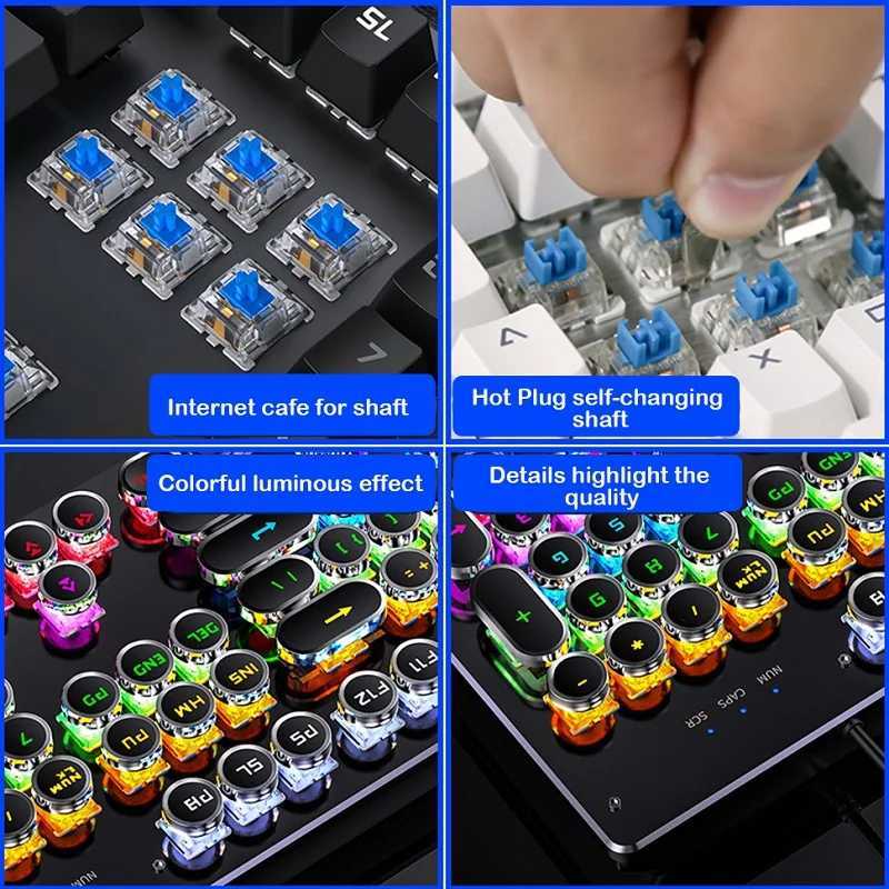 Retro punk mechanical keyboard e black brown switch 104 key USB wired gaming keyboard RGB backlit PC laptop gaming console Y241126