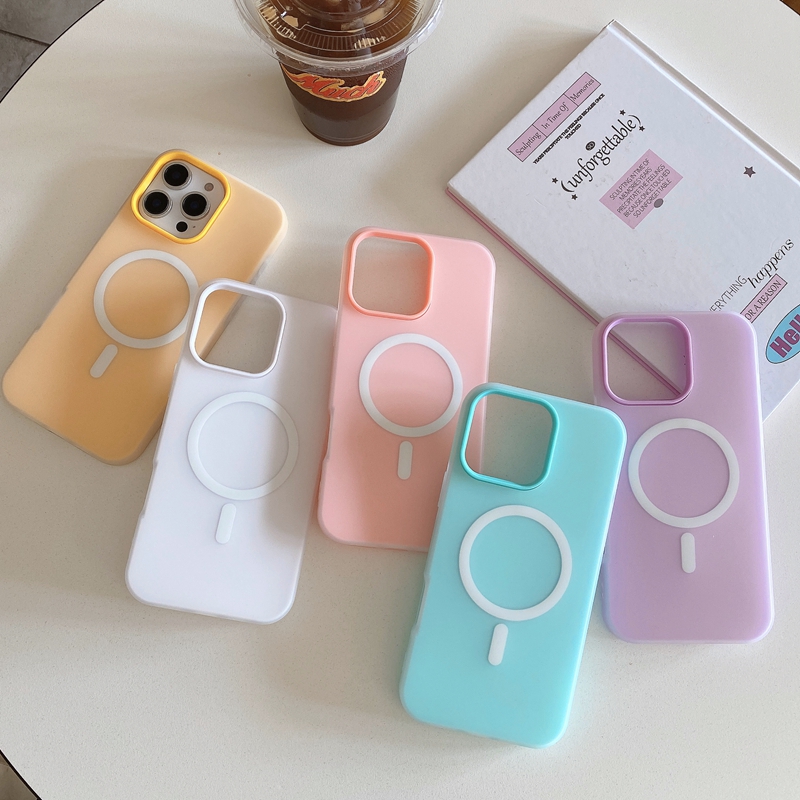 16E Magnet Wireless Charging 2in1 Cases For Iphone 16 Pro Max 15 Plus 14 13 12 11 Colorful Jelly Candy Hard PC Soft TPU 2in1 Hybrid Layer Magnetic Fro
