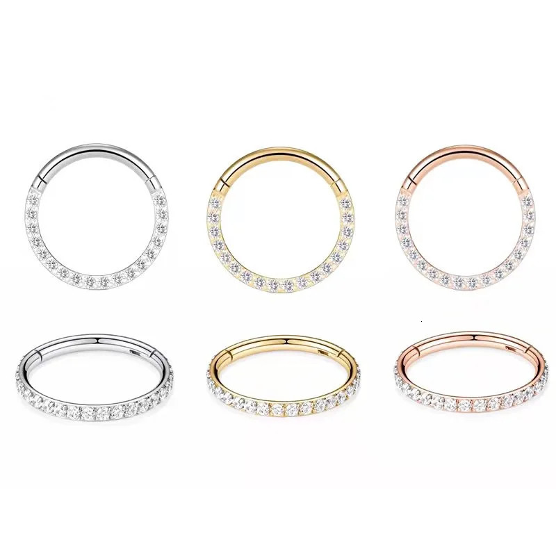 Stainless Steel Nose Ring Piercing Body Jewelry Hoop Earrings For Women Lip Zircon Septum Clicke Hinged Segment 241125