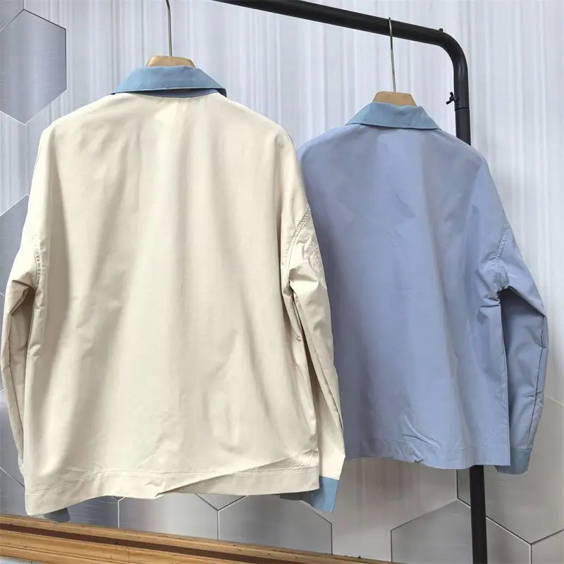 Simplicity Handsome ity Fashion Casual Creative Splicing Pocket Turndown Collar Jacket Loose Mens Outerwear Autumn 2024 241129